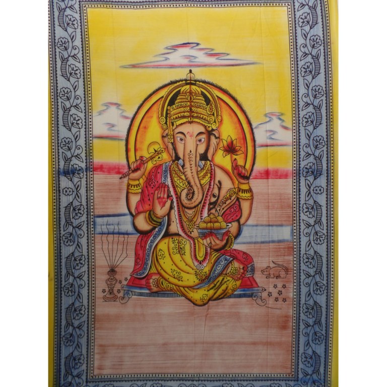 Tenture jaune/bleue/marron Ganesh