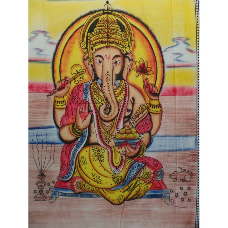 Tenture jaune/bleue/marron Ganesh