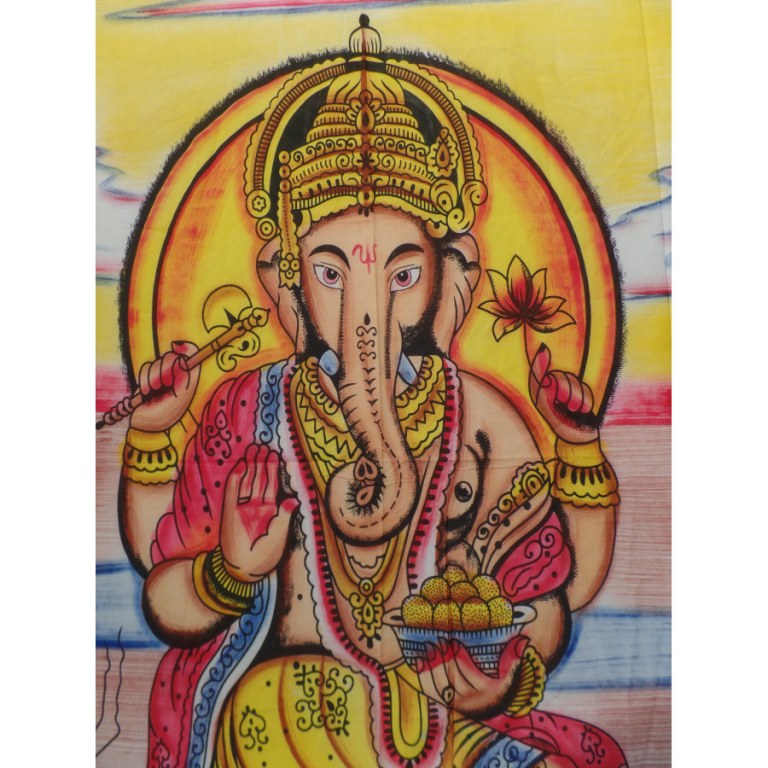 Tenture jaune/bleue/marron Ganesh