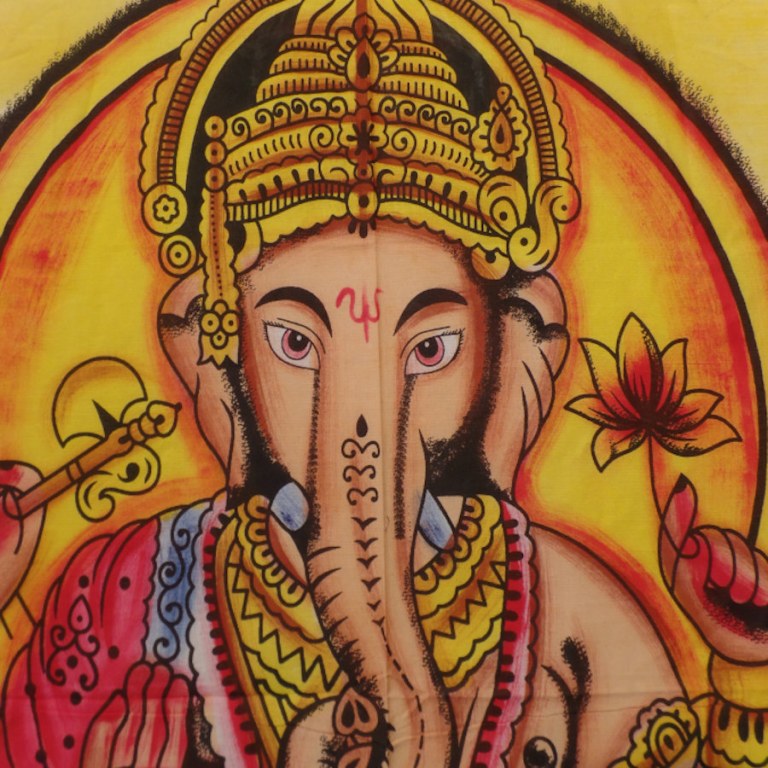 Tenture jaune/bleue/marron Ganesh