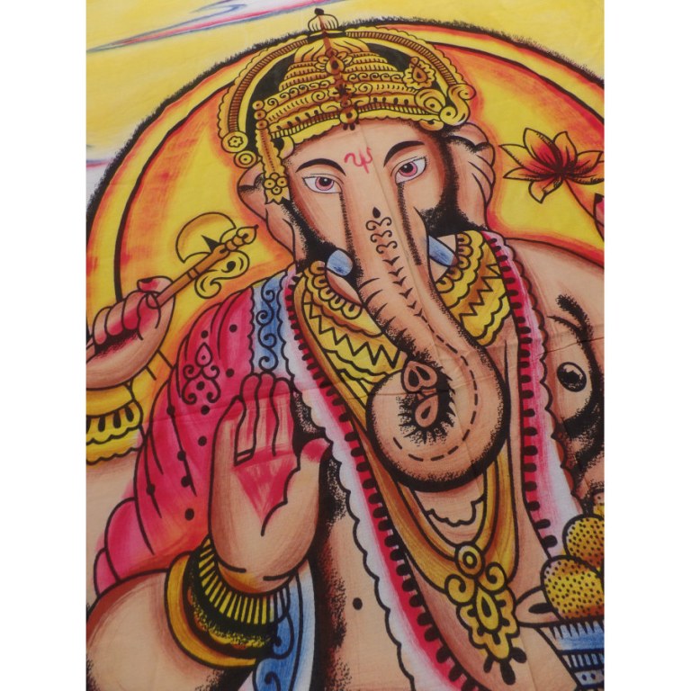 Tenture jaune/bleue/marron Ganesh