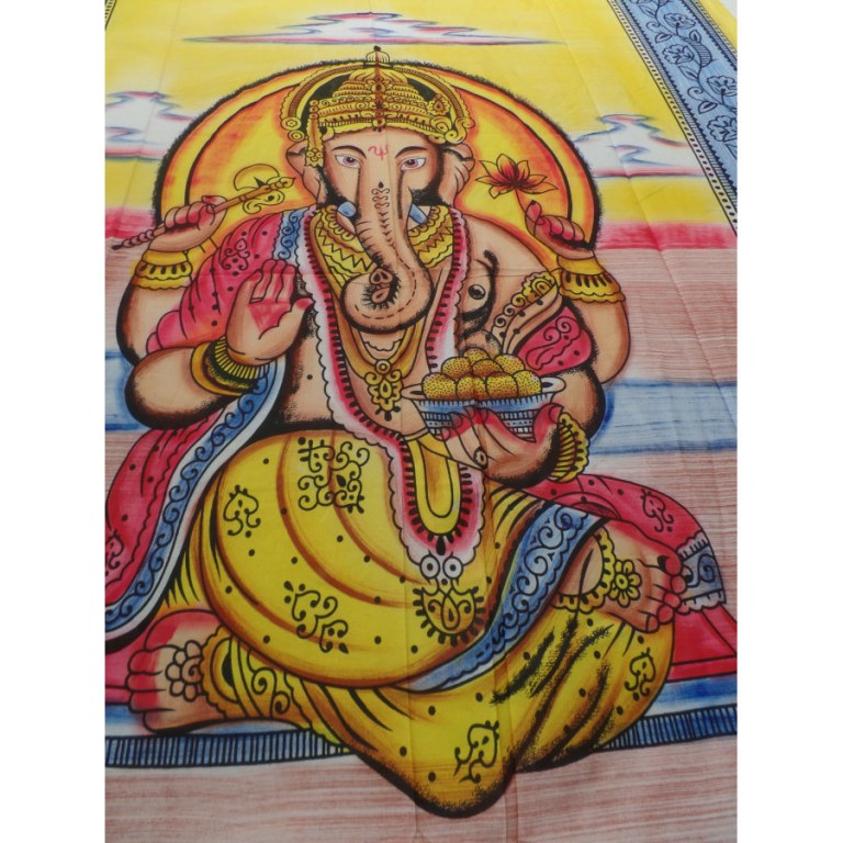 Tenture jaune/bleue/marron Ganesh