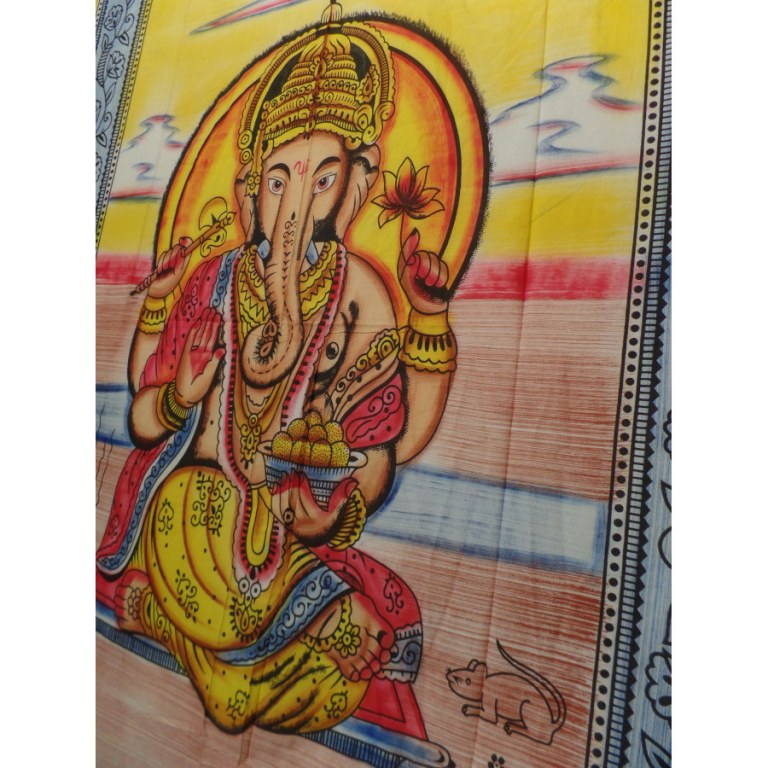 Tenture jaune/bleue/marron Ganesh