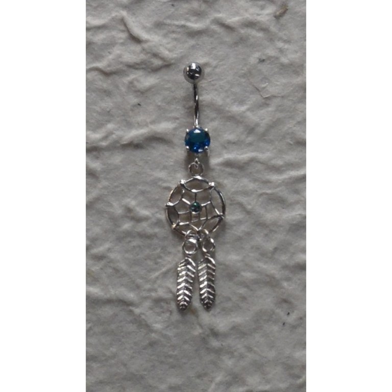 Piercing nombril attrape rêves argent & strass bleu