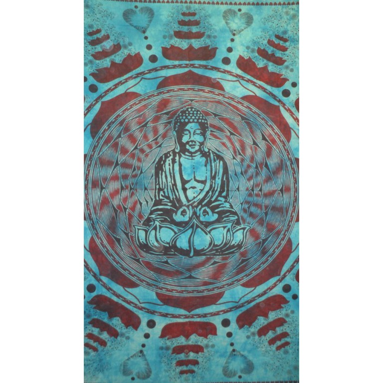 Grande tenture Bouddha lotus bleu