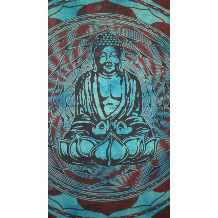 Grande tenture Bouddha lotus bleu