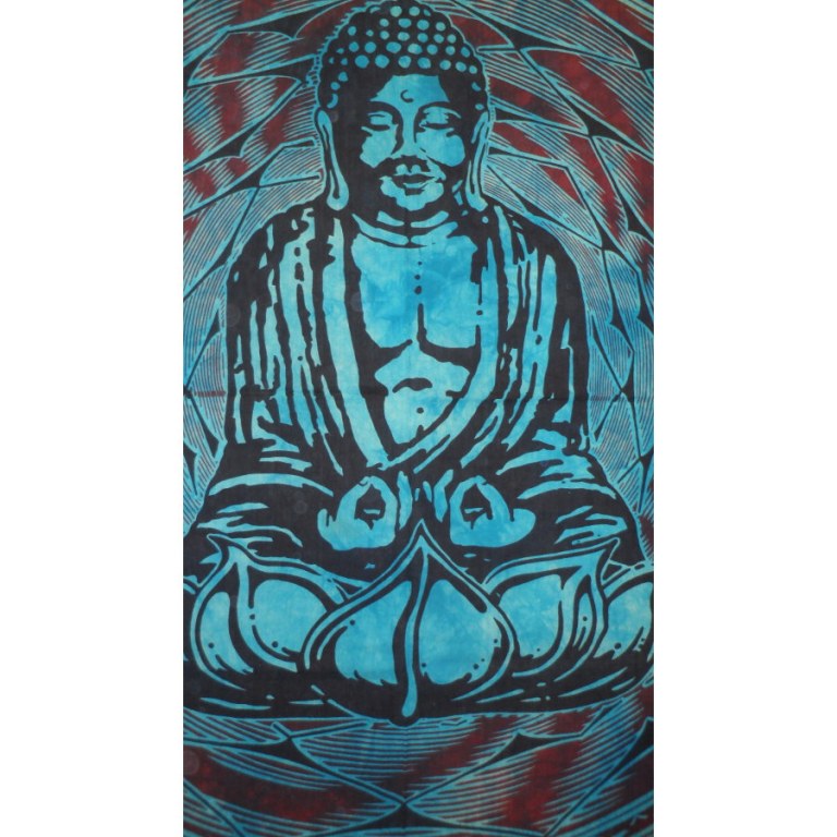 Grande tenture Bouddha lotus bleu
