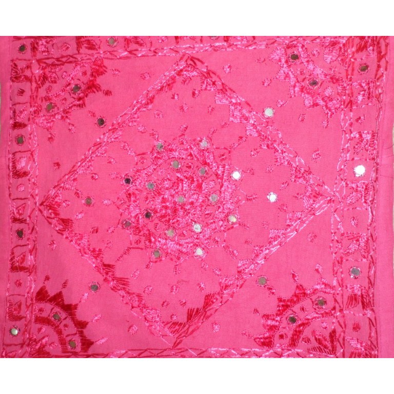 Housse carrée fleur brodée rose