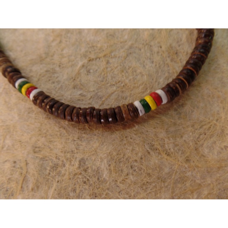 Collier surfeur rasta marron