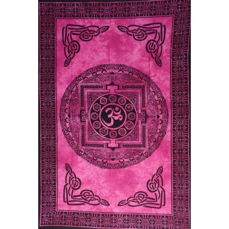 Tenture mandala Aum noir/rose