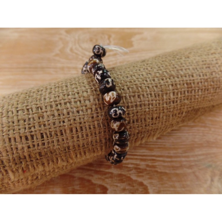 Bracelet tibétain 7 perles marron Aum