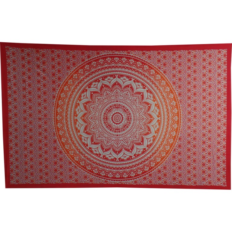 Tenture blanche lotus rouge/orange