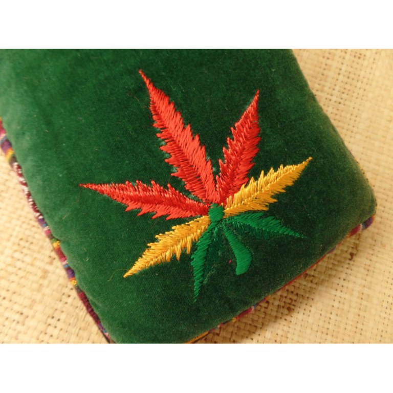 Sac velours vert/ghéri brodé feuille rasta