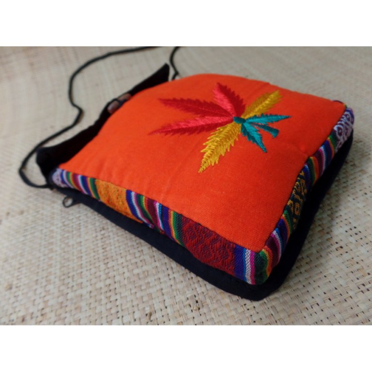 Sac velours orange ghéri brodé feuille rasta