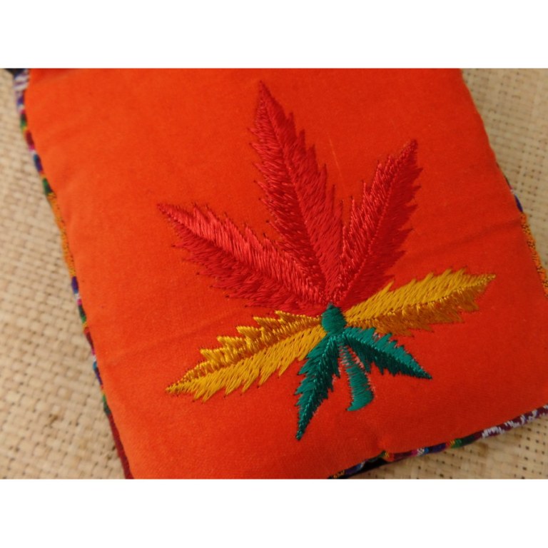 Sac velours orange ghéri brodé feuille rasta