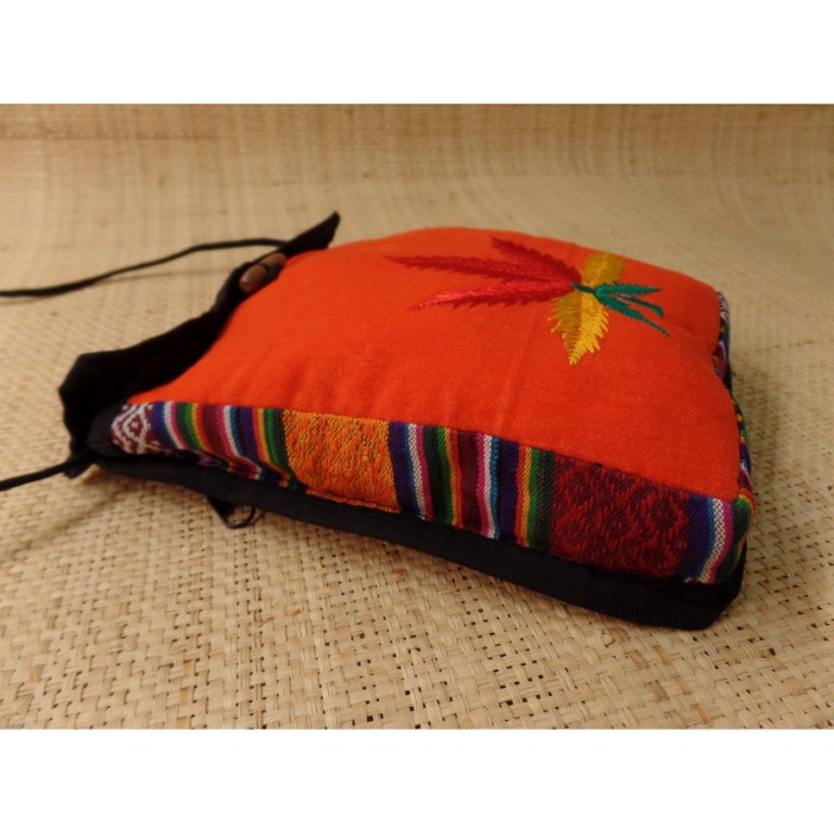 Sac velours orange ghéri brodé feuille rasta