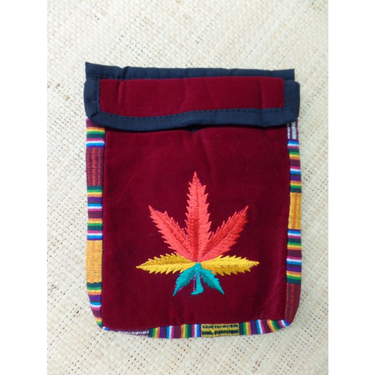 Sac velours bordeaux ghéri brodé feuille rasta