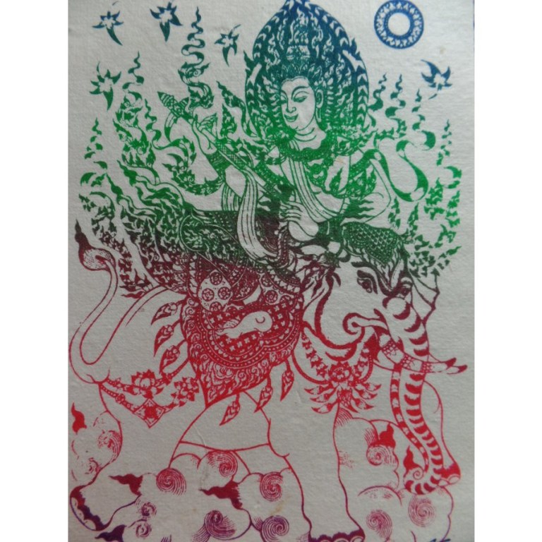 Carte Apsara et l'éléphant rouge/vert