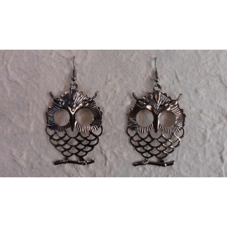 Boucles d'oreilles grises hibou maître bois petit