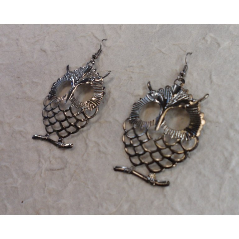 Boucles d'oreilles grises hibou maître bois petit