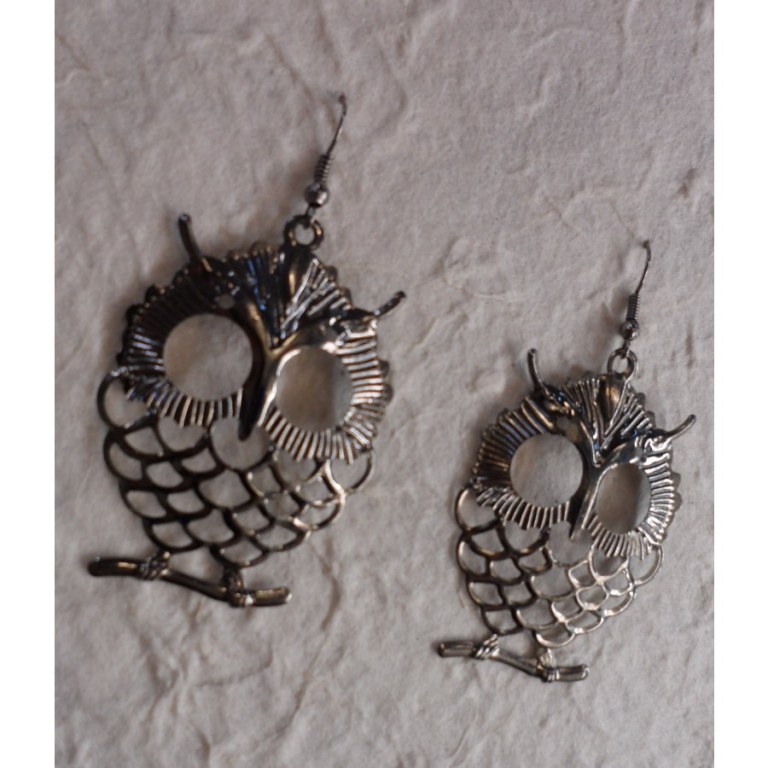 Boucles d'oreilles grises hibou maître bois petit