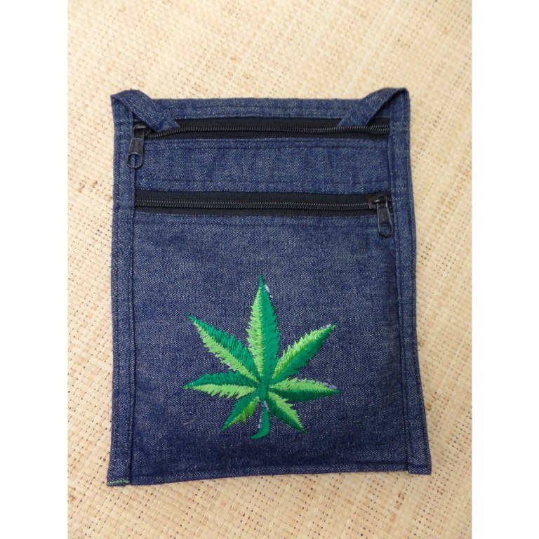 Sac passeport bleu jean feuille verte