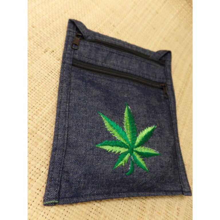 Sac passeport bleu jean feuille verte