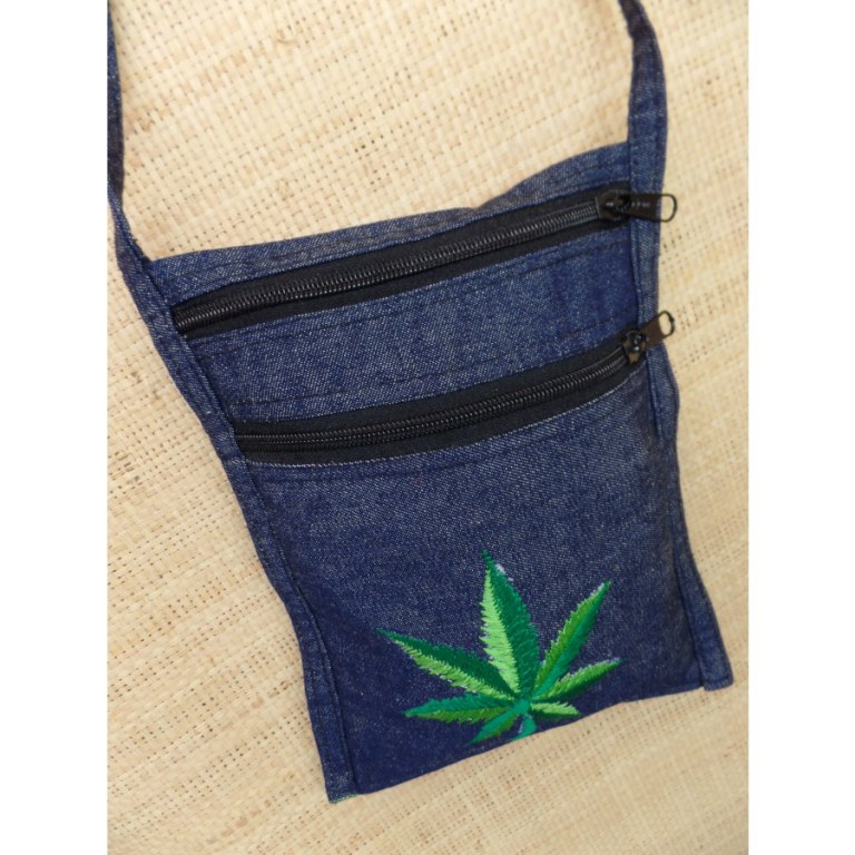 Sac passeport bleu jean feuille verte