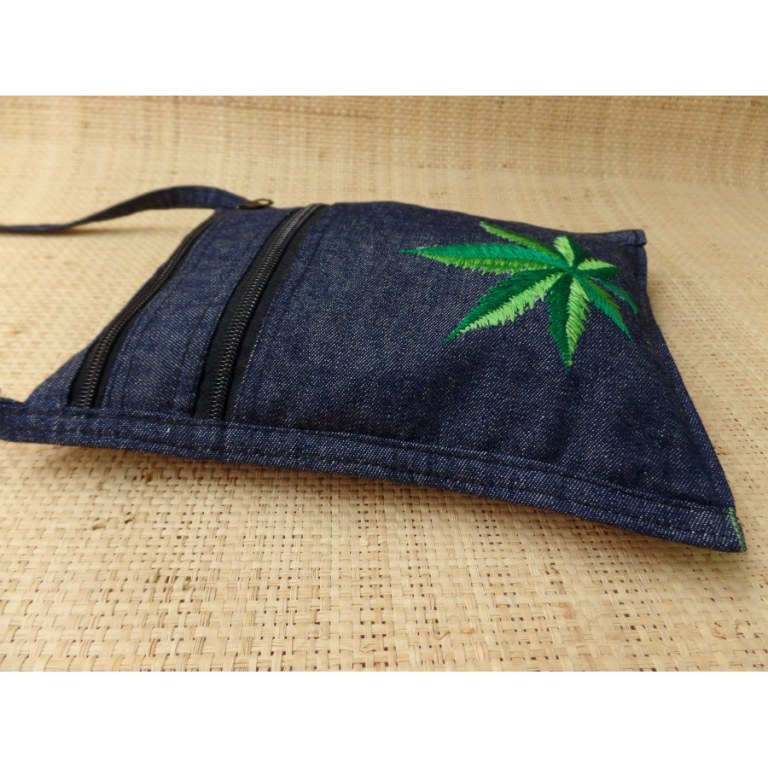 Sac passeport bleu jean feuille verte