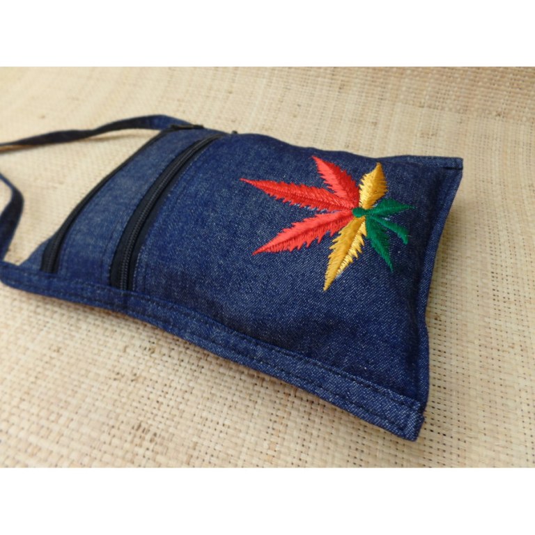 Sac passeport bleu jean feuille tricolore