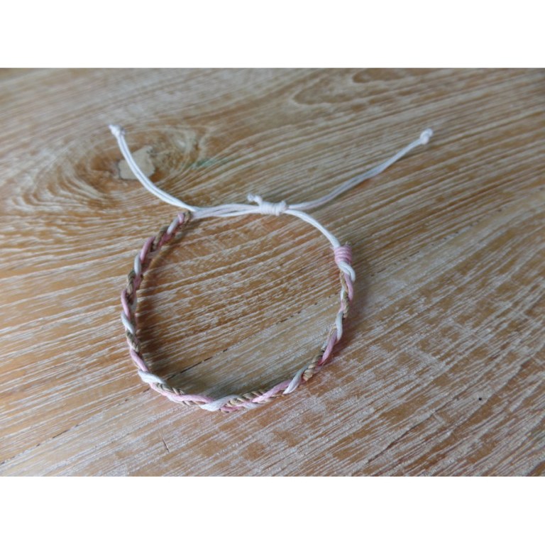 Bracelet natté ficelle rose/blanc