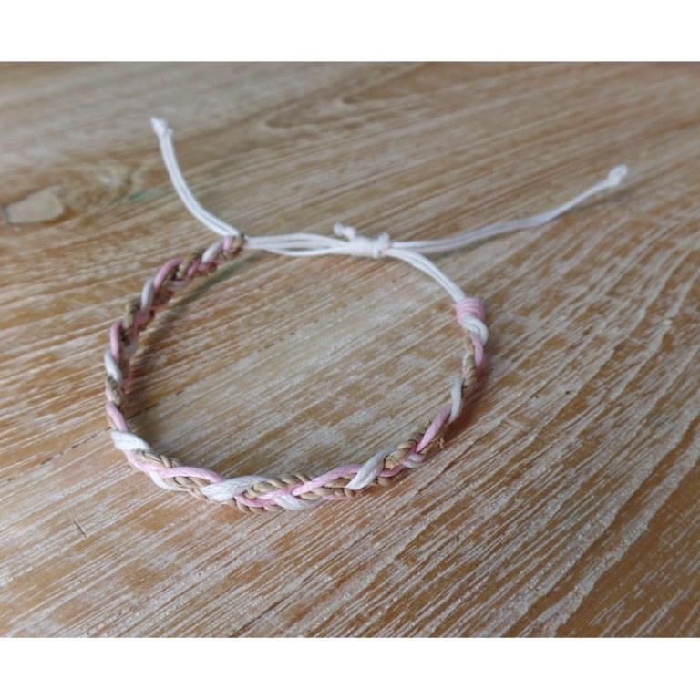 Bracelet natté ficelle rose/blanc