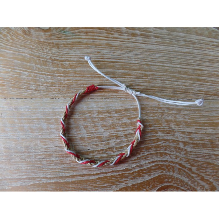 Bracelet natté ficelle blanc/rouge