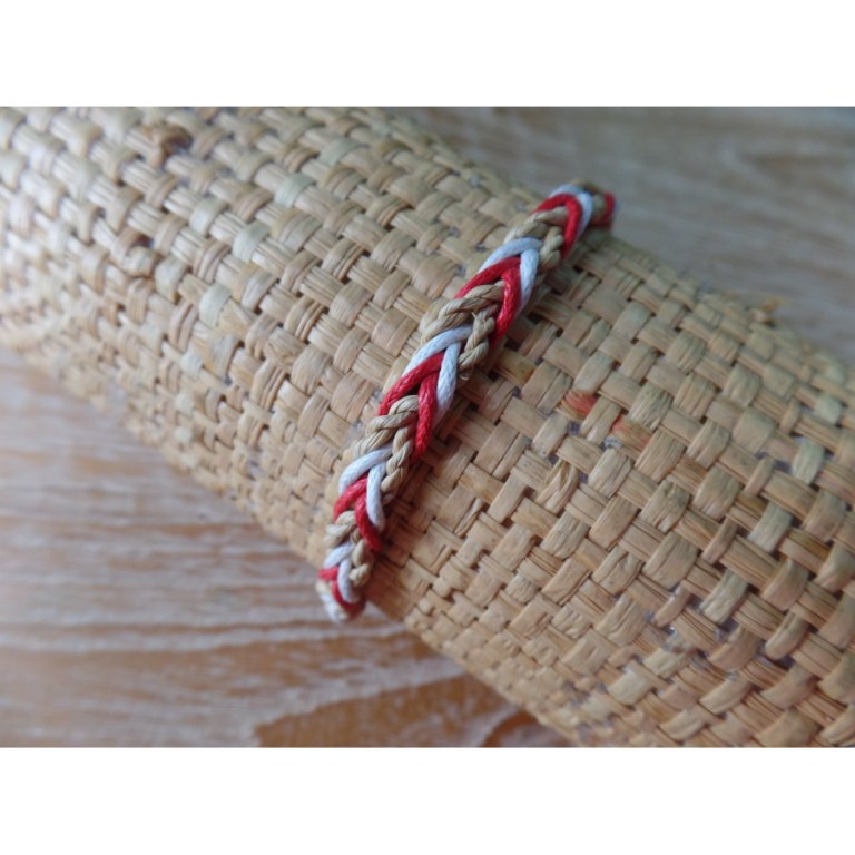 Bracelet natté ficelle blanc/rouge
