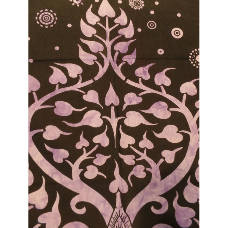 Grande tenture noire arbre de vie et éléphant violet