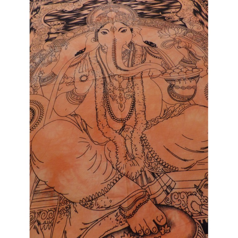 Petite tenture abricot abhayamudrâ Ganesh et son rat