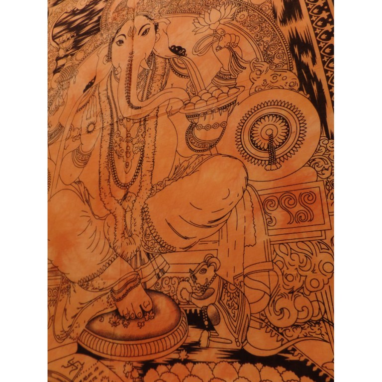 Petite tenture abricot abhayamudrâ Ganesh et son rat
