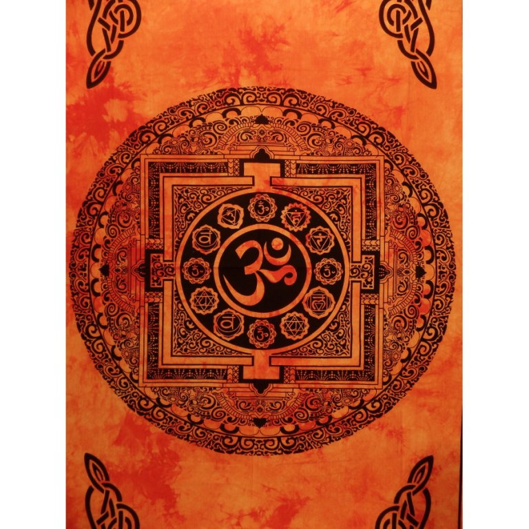 Tenture mandala Aum noir/orange