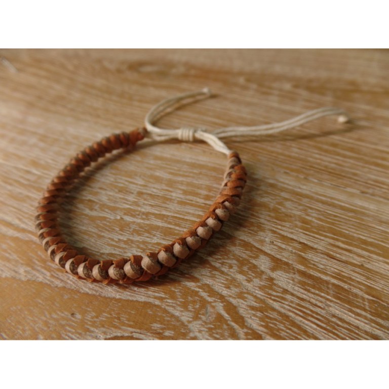 Bracelet rond cuir tressé beige