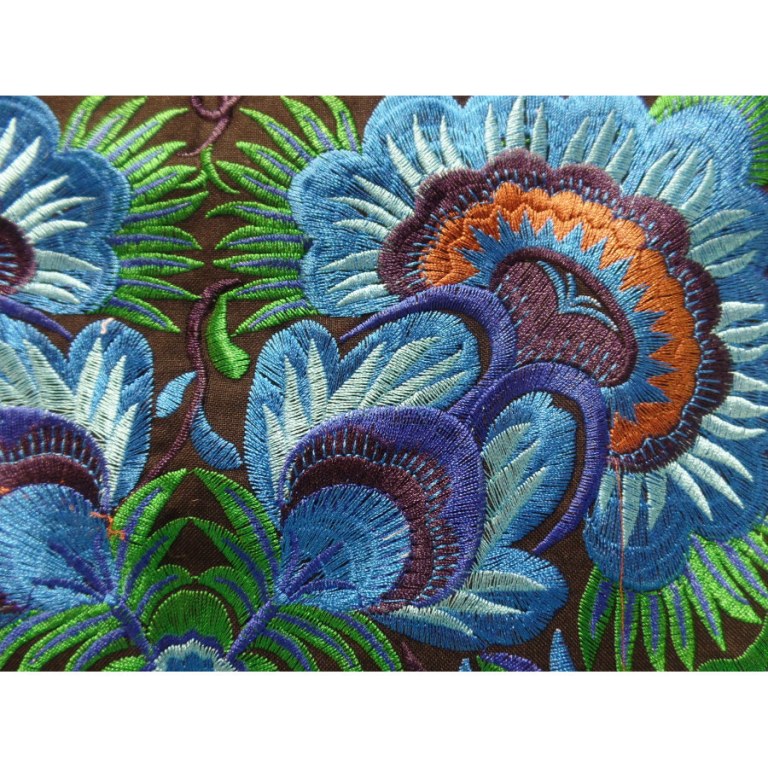 Grande trousse brodée Paï fleurs bleues