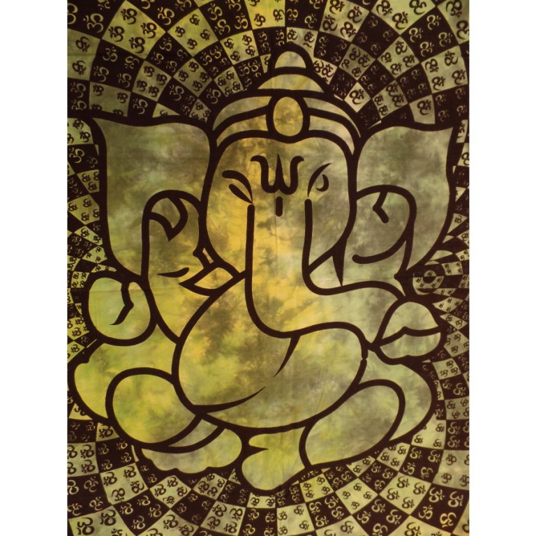 Tenture Ganesh lotus aum verte