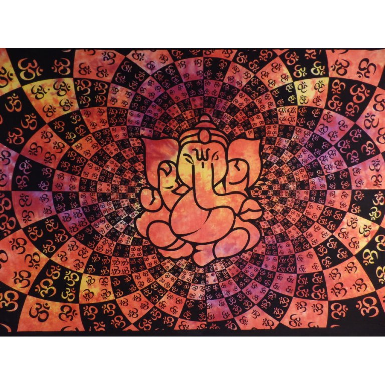 Tenture Ganesh lotus aum orange