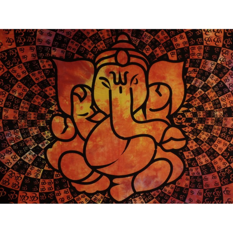 Tenture Ganesh lotus aum orange