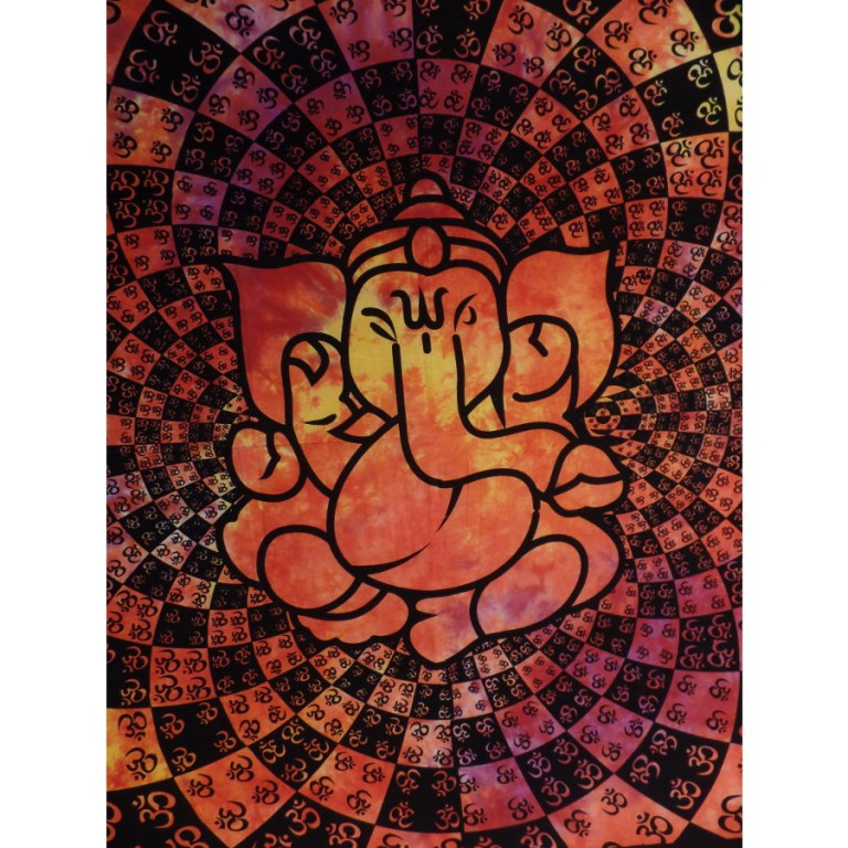 Tenture Ganesh lotus aum orange
