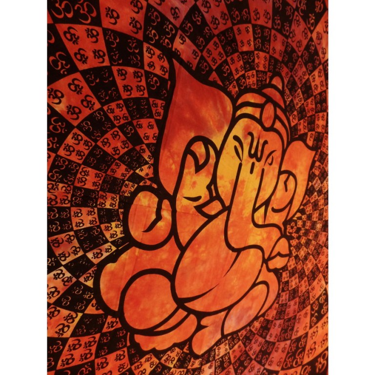 Tenture Ganesh lotus aum orange