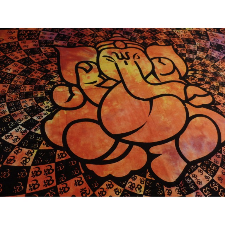 Tenture Ganesh lotus aum orange