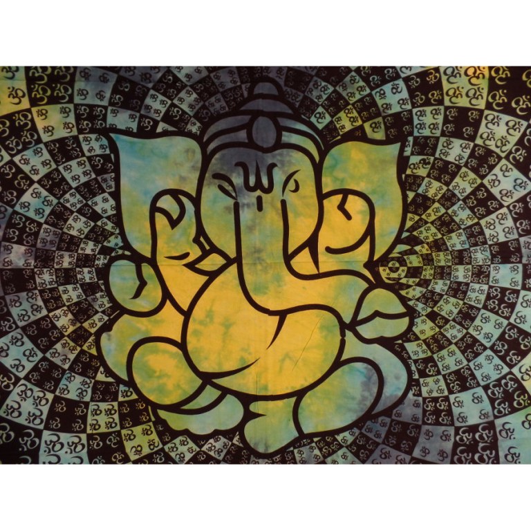 Tenture Ganesh lotus aum bleue