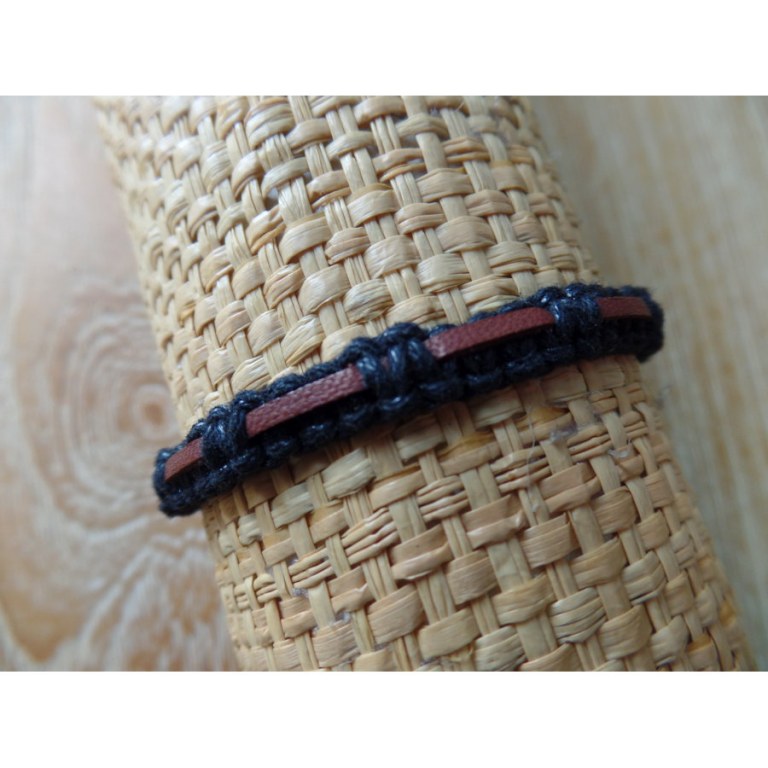 Bracelet macra Endang noir cuir marron