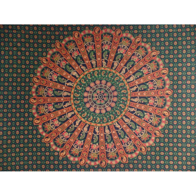 Tenture bleu/orange/vert mandala nartakee