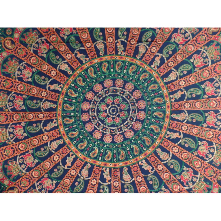 Tenture bleu/orange/vert mandala nartakee